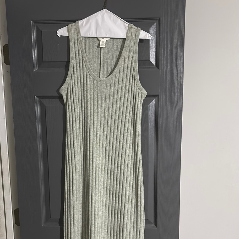 Sleeveless Ribbed Knit Dress - Green